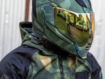 Echipament moto Icon | Cască, două geci, pantaloni, ghete, mănuși