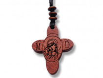 Colier Cruce cu Maica Domnului din lemn - maro
