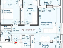 Apartament 3 camere FINISAT sup.68 mp, 2 bai, parcare inclusa Floresti