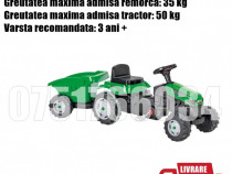 Tractor Tractoras Copii Baiat Baieti cu Pedale si Remorca Verde