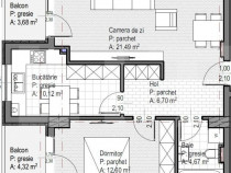 Apartament 2 camere finisat, 56 mp utili, 2 balcoane, etaj i