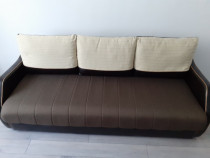 Canapea extensibila cu ladă depozitare, piele +stofa, maro