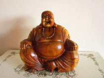 Cadou rar Happy Buddha fericire sculptura feng shui lemn Suar anii'60