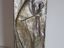 Cadou rar bronz semnat Huber Erwin 1988 Madonna Maria cu pruncul