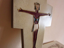 Cadou rar Cruce Crucifix bronz stil Cloisonne colectie Germany 1970