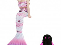 Set 4 piese Costum Sirena Ariel THK® Scoici, Roz, 110 cm