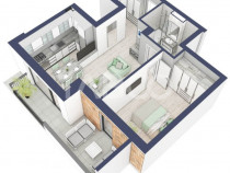 Apartament la parter cat un etaj 1 cu 47 mp utili 2 camere T