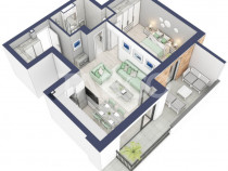 Apartament la parter cat un etaj 1 cu 47 mp utili 2 camere T