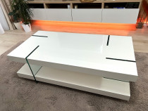 Masa living moderna - alb lucios & suporti sticla securizata