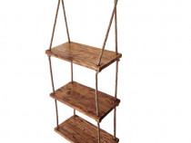 Raft suspendat din lemn ars si sfoara, hand-made, rustic
