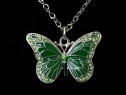Colier suflat argint pandantiv fluture verde cristale
