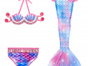 Set 3 piese Costum Sirena Ariel THK®,- Roz cu stelute, 100 cm, 2-3ani