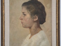 Tablou semnat datat Bucarest 1907- Portret de fată ulei pe carton