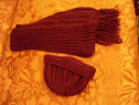 Set caciula si fular grena, tricotate manual