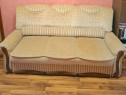 Canapea 3 Locuri Premium, Extensibilă, Crem + Lemn Masiv