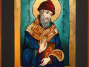 Sfântul Ierarh Spiridon, icoană pe sticlă