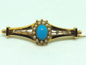 Brosa aur 14k biedermeier an 1850 cu perle si piatra turkiz