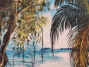 Tablou original vintage tema tropicala semnat inramat