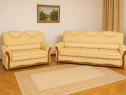 Set canapele clasice 2 locuri + 3 locuri crem din lemn masiv extensii