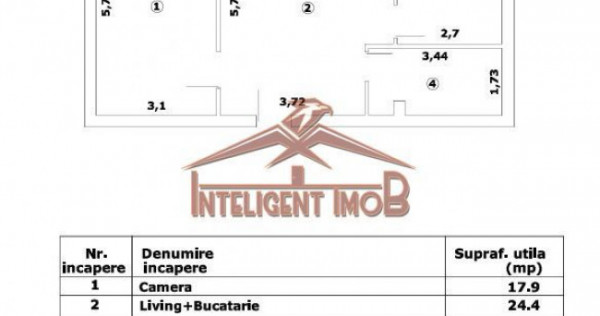 Apartament modern 3 camere de vânzare, 58.6 mp utili, zo...