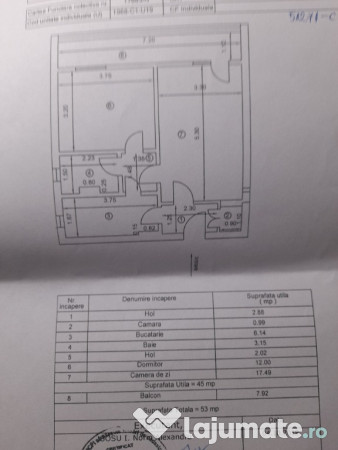 apartament 2 cam. semi decomandat et 4 central