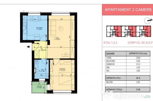 [Șoseaua Leordeni] Apartament 2 camere decomandat 52mp