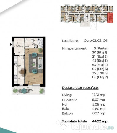 Garsoniera, 6 min metrou Berceni, decomandată, 45 mp