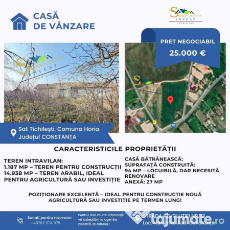 Casă bătrânească + teren intravilan de vânzare – Tichilești