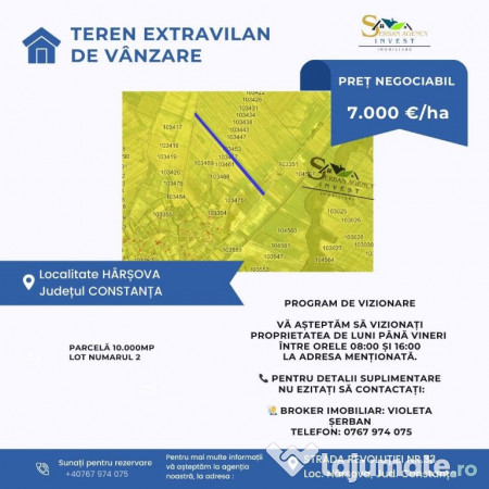 Teren extravilan de vânzare – Tichilești, comuna Horia, jud. Constanța