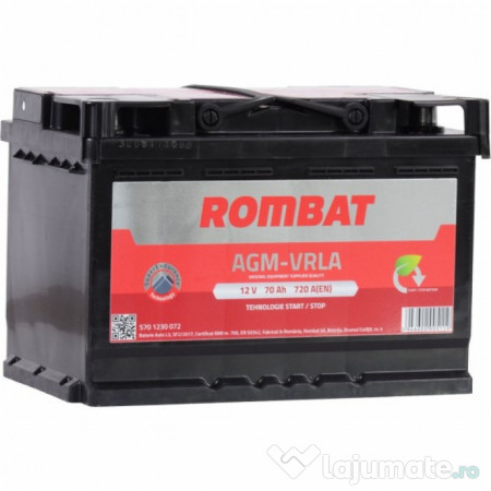 Acumulator Auto Baterie Rombat 70 Ah Agm 490 Lei Lajumate Ro