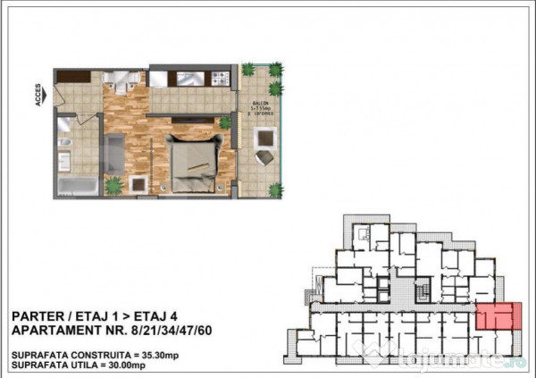 Apartament cu o camera, 31 mp, etaj 1, zona Calea Moldovei