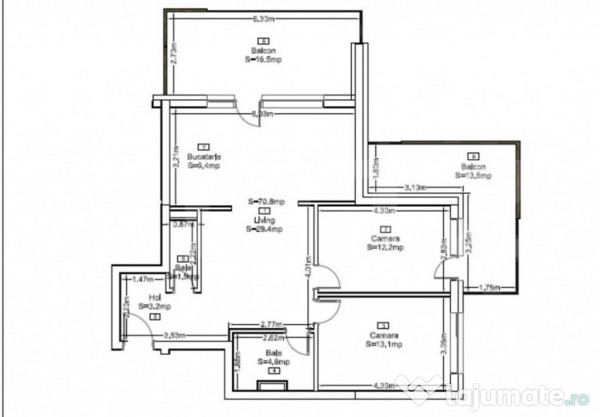 Apartament cu 3 camere , 71 mp , ansamblu rezidential, zoril