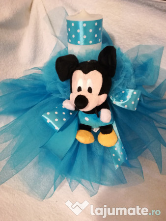 Lumanare Botez Ornata Cu Mickey Si Minnie 100 Ron Lajumatero