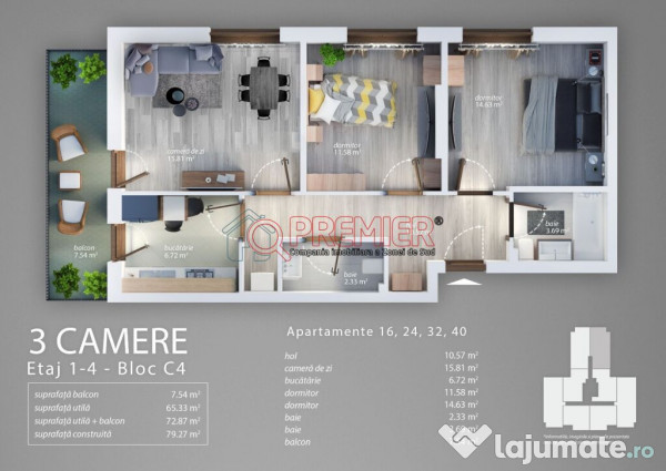 Apartament 3 camere la doar 91.900 Euro - Sector 4 -