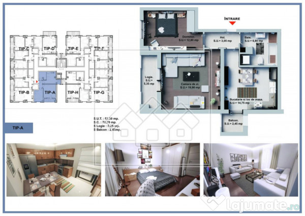 Ap. decomandat, 2 camere, 2 balcoane, finisat la cheie, bloc